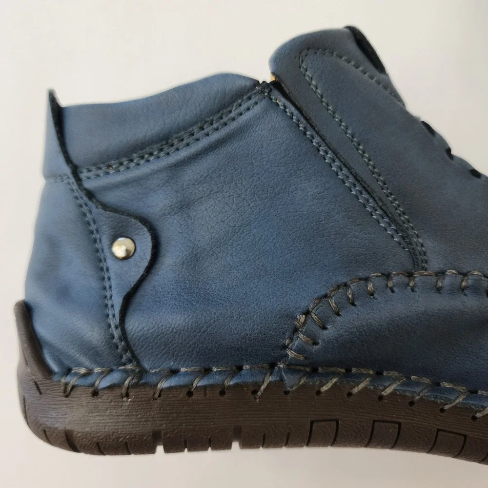 Fashion Sport Blue Leather Hand Stitched Ankle Boots Side Zip‎ Men's 7
